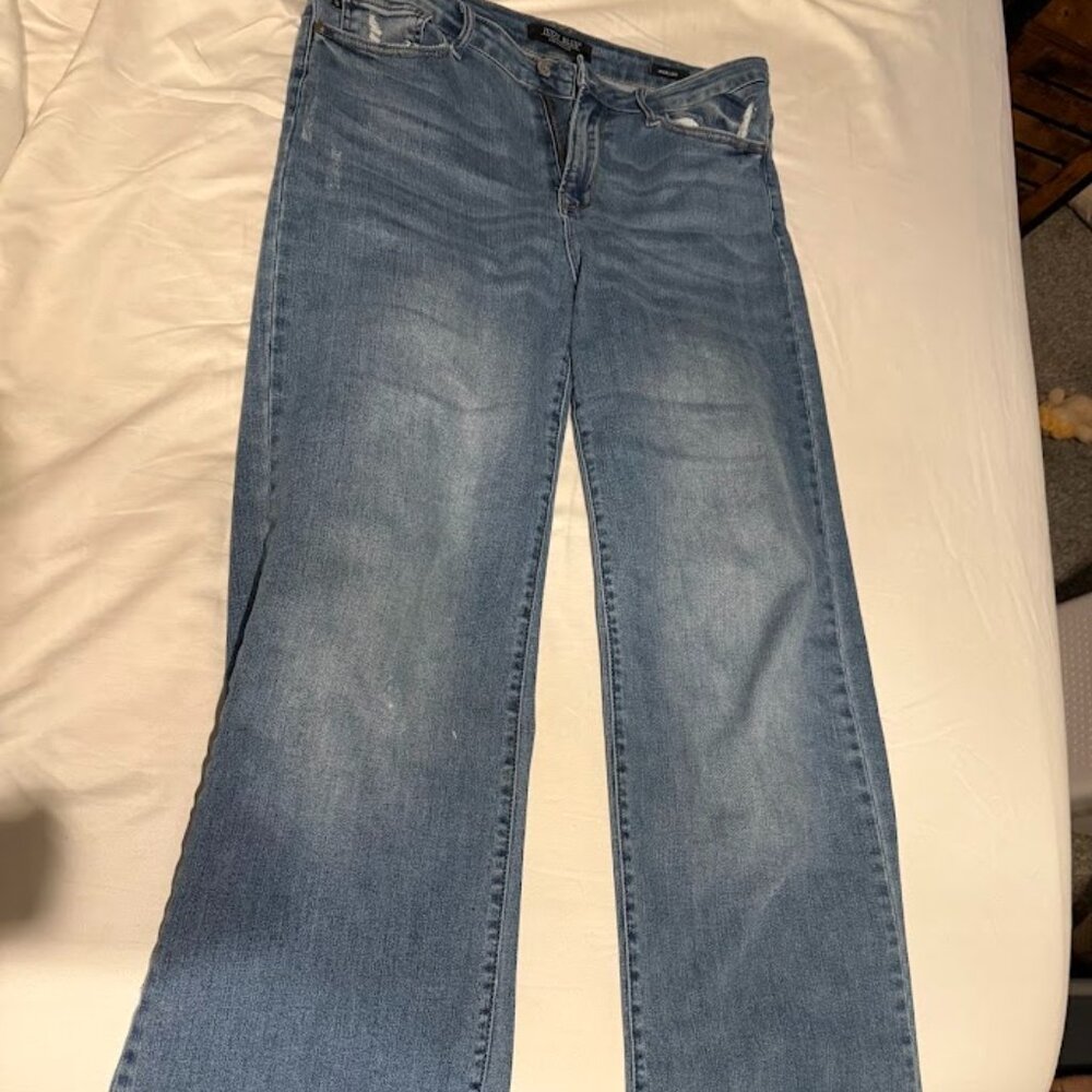 Judy Blue Womens Jeans Size 11/30 Light Wash Wide Leg Distressed Denim